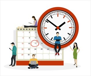 flat business people planning operation, circle mark on calendar. business operations planning and scheduling concept.