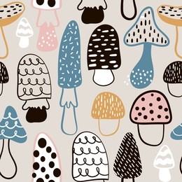 seamless pattern with hand drawn mushrooms. childish texture in minimalistic style. great for fabric, textile vector illustration