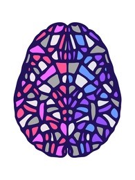 left and right human brain cerebral hemispheres stained-glass colorful vector illustration.