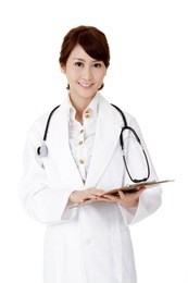 asian medicine doctor woman, closeup portrait on white background.