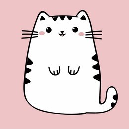 kawaii cute fat white cat isolated on a pink background. vector anime style illustration