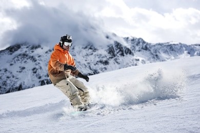 winter skier and mountains 