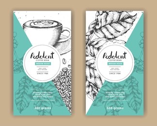 sketch drawing art for coffee packaging label with green color.use by pen ink.vector and illustration.
