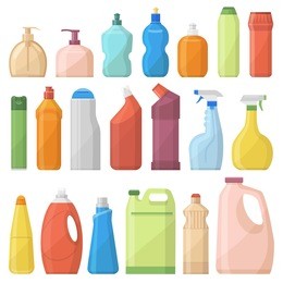 household chemicals bottles pack cleaning housework liquid domestic fluid cleaner template vector illustration.