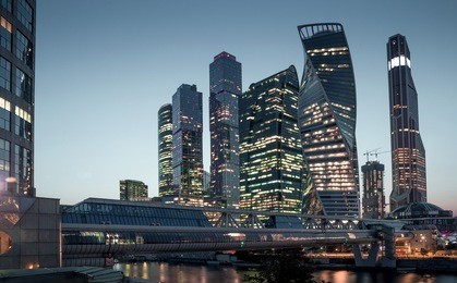 moscow city international business center by night, russia