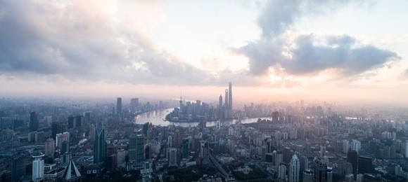 aerial view of shanghai city in the morning