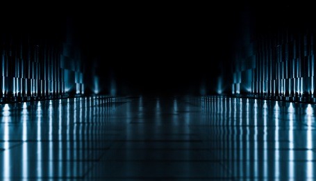 elegant futuristic light and reflection with grid line background. 3d rendering.