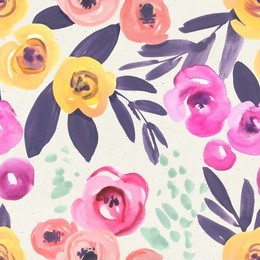 seamless floral pattern on paper texture. botanical watercolor background