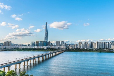twilight sunset at han river seoul korea