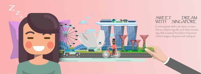 woman sleep . sweet dream with singapore travel concept.singapore infographic