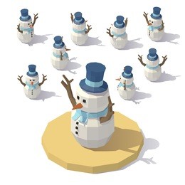 vector isometric low poly christmas snowman. snowman man from different angles.