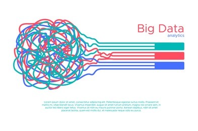 big data vector illustration. machine learning algorythm for information filter and analytic in flat doodle style