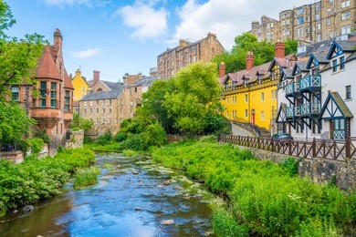 the scenic dean village in a sunny afternoon, in edinburgh, scotland.