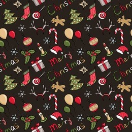 merry christmas - seamless greeting holiday vector pattern for design. endless ornament for wrapping paper, textile print or background. new year celebration elements - trees, gifts and decorations