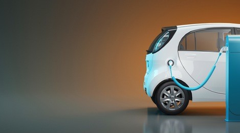 electric car in charge, ecology, 3d render illustration