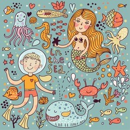 funny color set with sea live