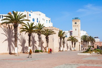 medina entrance tower and old city walls in essaouira, morocco