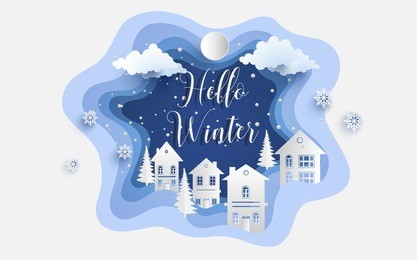 views of housing in winter. winter illustration with home. paper art design