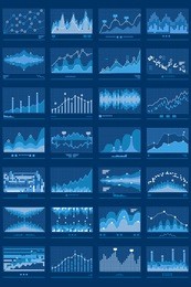 business data report financial charts. stock exchange analysis graphics. growth market trend line vector graphs illustration. concept of finance information with charts and diagrams.