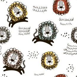 childish seamless pattern with hand drawn lions. trendy scandinavian vector background. perfect for kids apparel,fabric, textile, nursery decoration,wrapping paper