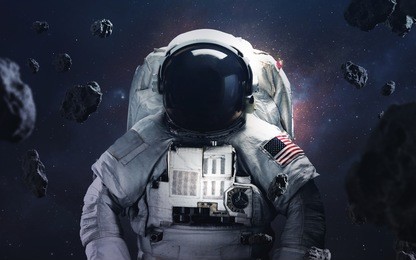 picture of astronaut spacewalking at the awesome cosmic background. deep space image, science fiction fantasy in high resolution ideal for wallpaper and print. elements of this image furnished by nasa