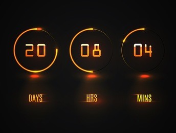 counter timer. countdown website vector template digital clock timer background.  neon glow on a dark background. 