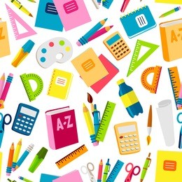school or office supplies educational accessories vector illustration seamless pattern background
