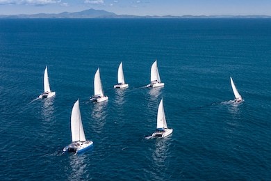 regatta sailboat and catamaran in mozambique channel