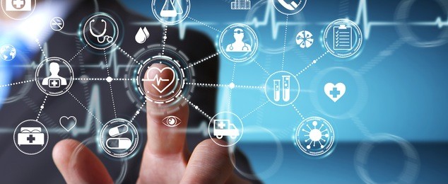 businessman on blurred background using digital medical interface 3d rendering
