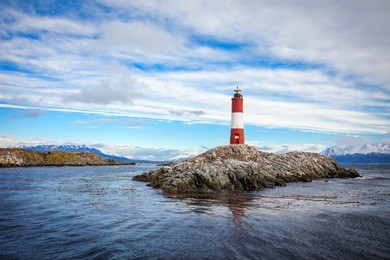 les eclaireurs lighthouse is located near ushuaia in tierra del fuego in argentina.