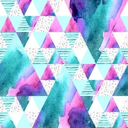 abstract geometric watercolor seamless pattern. triangles with watercolor paper textures. geometrical background in light colors. hand painted art illustration