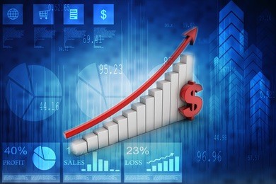 3d rendering stock market online business concept. business graph with dollar sign