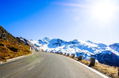country road at the grossglockner mountains