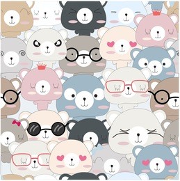 vintage seamless cute blue grey pastel many baby teddy bear cartoon background pattern vector hand draw doodle comic art illustration