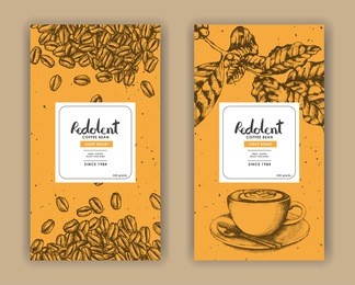 sketch drawing art for coffee packaging label with yellow color.use by pen ink.vector and illustration.