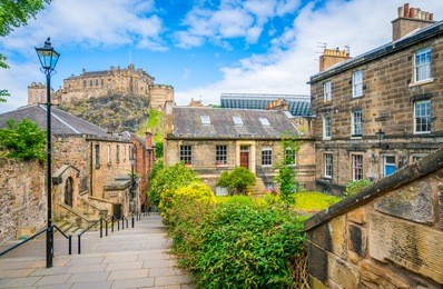 scenic sight in edinburgh with the castle in the background. scotland.