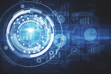 abstract digital business chart backgorund. interface concept. double exposure 