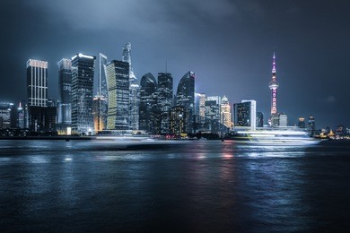 shanghai skyline, shanghai downtown district at night in china.
