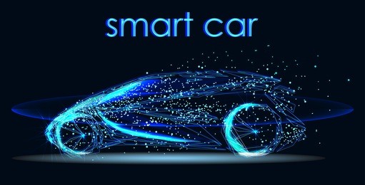 abstract image of a smart or intelligent car in the form of a starry sky or space, consisting of points, lines, in the form of planets,stars and the universe. futuristic automotive technology 