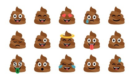 cute funny poop set. emotional shit icons. happy emoji, emoticons. smiling faces symbols. vector illustration.