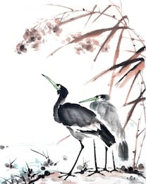 crane and pine(long life)-traditional chinese painting.