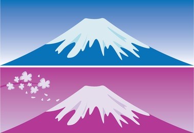mount fuji, japan in blue and pink, vector