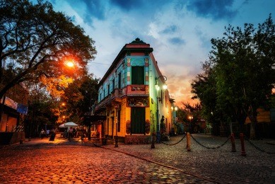 public square in la boca, buenos aires, argentina. taken during sunset on april 9th 2015.