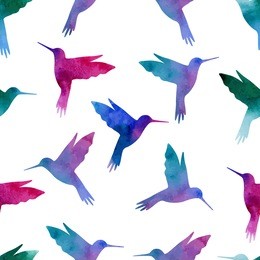 seamless pattern. hummingbird, watercolor painting