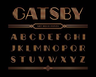 vector of gatsby fonts and alphabet, gold letter set.