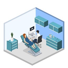 isometric 3d vector illustration pregnant woman at a doctor's appointment. doctor examines a pregnant woman by ultrasound
