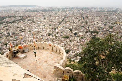 nahargarh fort stands on the edge of the aravalli hills, overlooking the city of jaipur in the indian state of rajasthan.