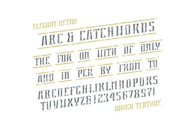 decorative italic serif font and catchwords. letters and numbers with rough texture for logo, label and title design. print on white background