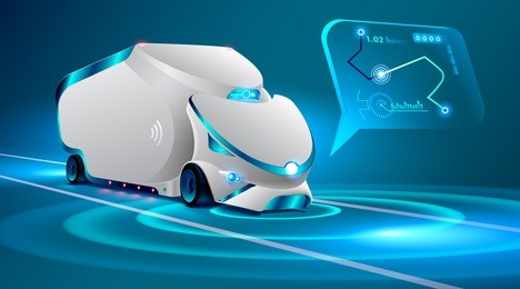 autonomous truck drive on the road. unmanned vehicles. artificial intelligence controls the autonomous truck. car ' locus insignis in an interactive map, gps system. future concept car.