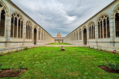 walls of public monumental cemetery in pisa, italy